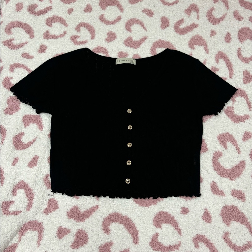 Black Button-Up Crop Top